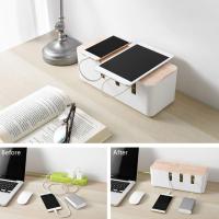 Caja de almacenamiento de cables, Organizador de cables con tapa de Madera para TV, computadora, recleta de enchufes, Cargador de línea, 30,3x12,5x11,5 cm - details 3