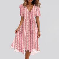 Vestido Casual De Moda Para Mujer Con Cuello En V Manga Corta Volante Vintage Impresión A-Line De Pierna Larga Estilo Italiano - details 27