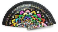 Abanico de Mano Plegable con Funda. Precioso Abanico Negro con Figuras de Colores. Abanico Flamenco con Funda de Lona de Alta Calidad y Fabricada en España - details 1
