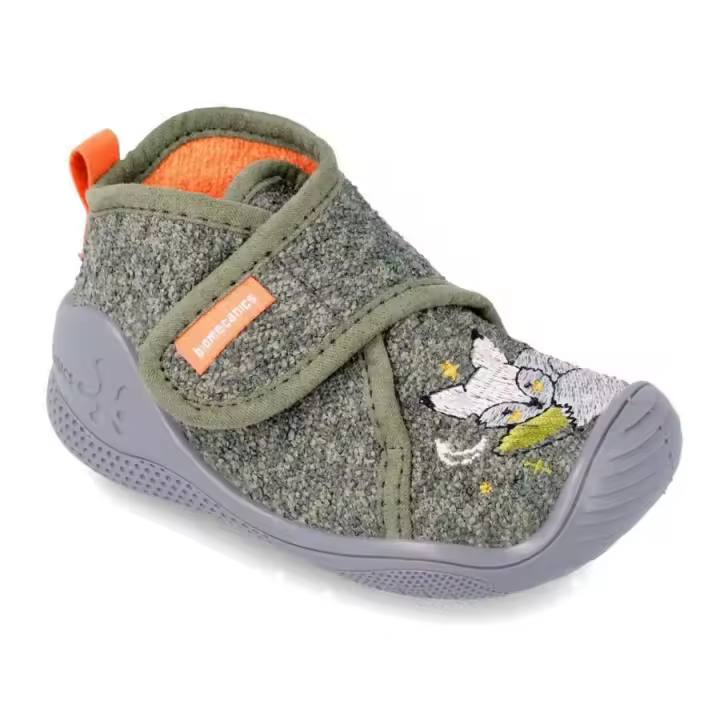 Biomecanics Twin Kaki Zapatillas de Casa con Texto Sweet Dreams y Zorro Durmiendo - Pantuflas Biohome para Gateo y Primeros Pasos - 1