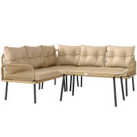Outsunny Conjunto de Jardín Exterior de Ratán Sintético de 4 Piezas Muebles de Jardín Exterior en Forma de L Incluye 2 Sofás de 2 Plazas 1 Sillón Esquinero 1 Mesa de Centro con Cojines Natural - details 0