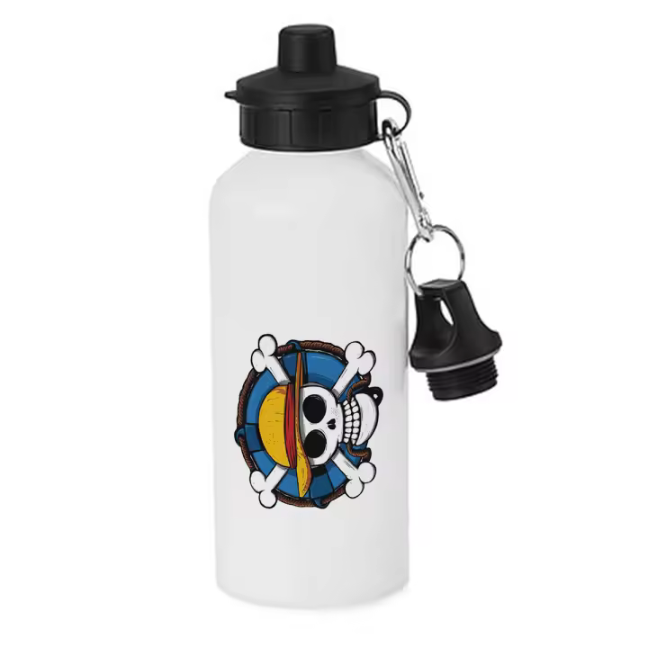 MERCHANDMANIA BIDON DEPORTIVO 600 ML ACERO INOXIDABLE CON CHUPON One piece logo calavera barco pirata luffy botella escolar deporte bicicleta - 1