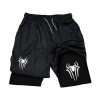 Shorts De Rendimiento Y2K Para Hombre Con Estampado De Araña 2 En 1 Deportivos Compresión Para Gimnasio Y Running Shorts Casuales De Mesh - details 1