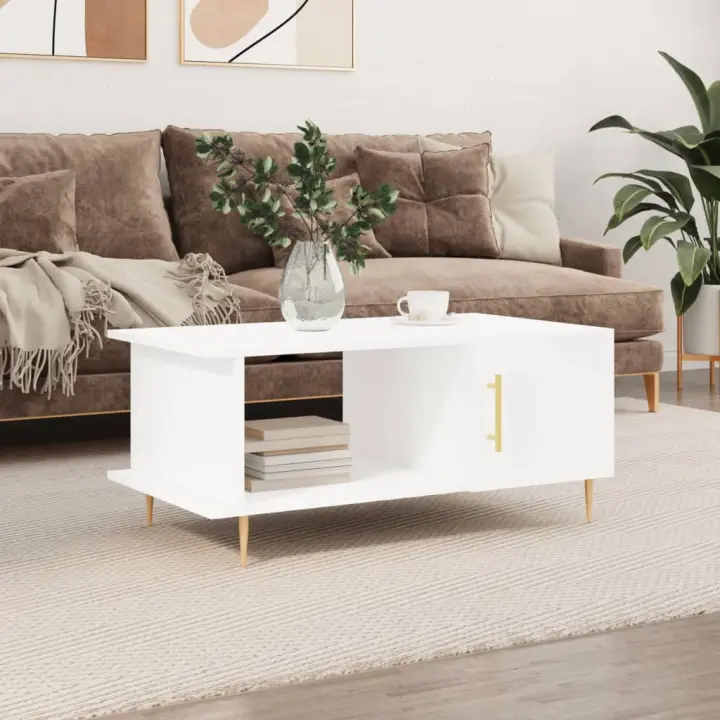 vidaXL Mesa de centro madera contrachapada blanco 90x50x40 cm - 1