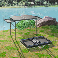 Outsunny Mesa Plegable Camping de Aluminio 137x62x67 cm con Laterales Abatibles y Altura Ajustable Mesa Plegable Portátil Ligera con Encimera Metálica de Rejilla para Acampar Senderismo Playa Negro - details 2