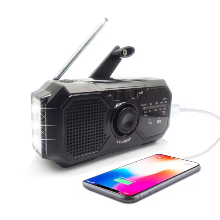 Radio de iluminación con manivela manual, duración, Alimentación por Energía Solar, para supervivencia al Aire Libre y Camping,Radio de Cuerda recargable por USB, Carga Móvil, FM Radio, Indoor LED - 1