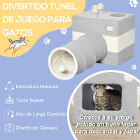 PawHut Túnel para Gatos con Cueva Tubo de Juguete para Mascotas con Orificio Superior Puerta Delantera Poste de Sisal y Bola Colgante 48x95x58 cm Gris - details 4