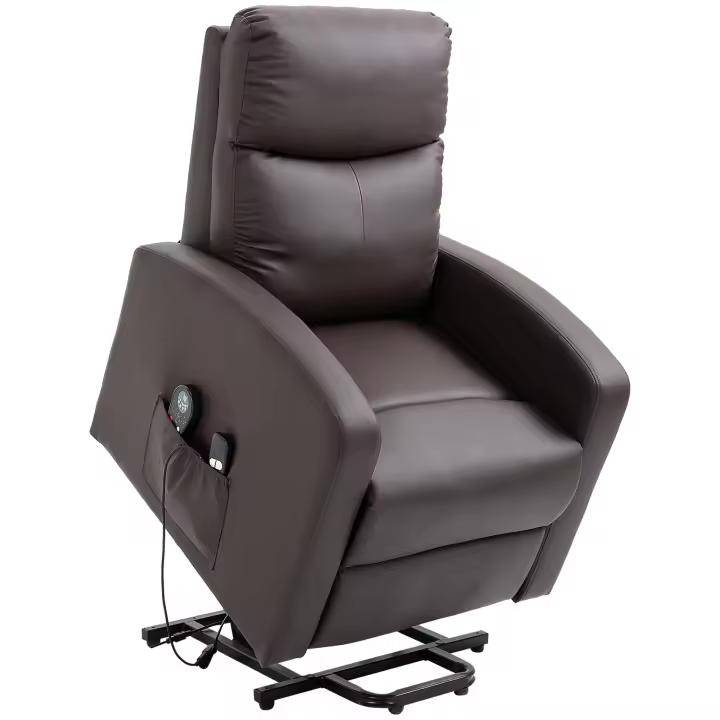 HOMCOM Sillón con ayuda para pararse, sillón de masaje eléctrico con función reclinable, sillón relax con mando a distancia, sillón de televisión con bolsillo lateral,Silla de cuero sintético, marrón - 1