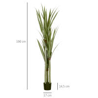 HOMCOM Planta Artificial de Yuca en Maceta 190 cm Planta Falsa con 39 Hojas Realistas para Decoración en Hogar Salón Oficina Jardín Ø17x190 cm Verde - details 2