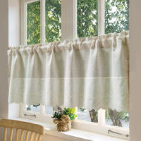 Cortinas Cortas Beige Para Cocina Con Valance Blended De Lino Natural Semi-Transparente Para Restaurante Y Oficina - details 0
