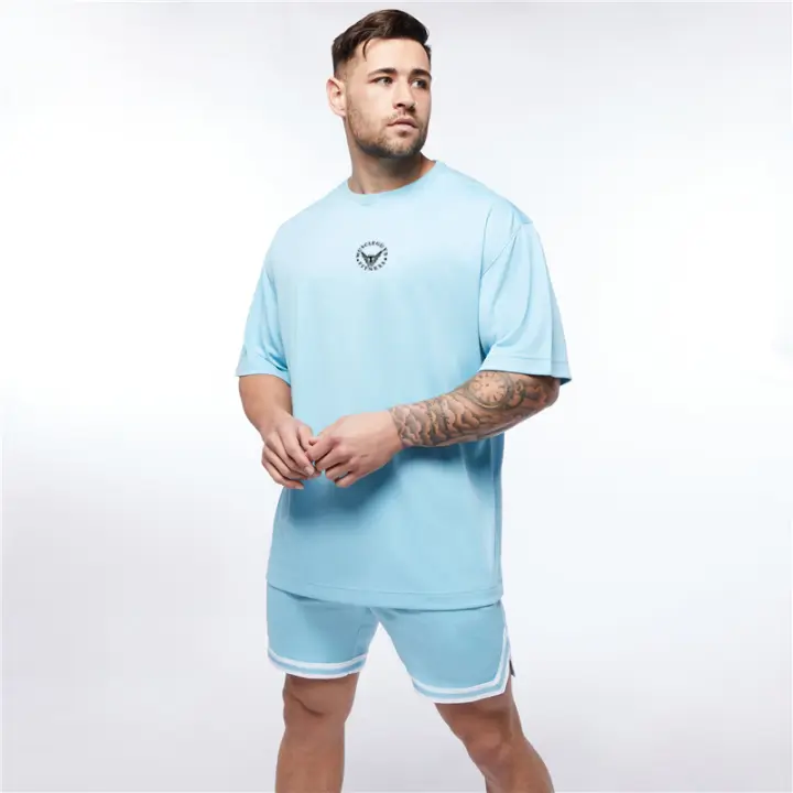 Oversized Casual T Shirts Mens Summer Solid O-neck Short Sleeve T-Shirts Gym Bodybuilding Fitness Loose Basic Streetwear Tops - 1