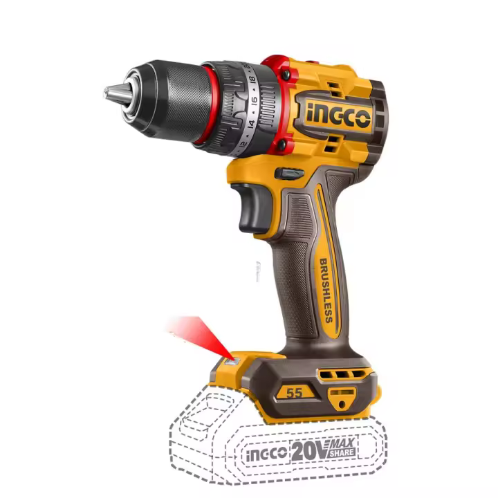 Ingco Taladro percutor inalámbrico sin escobillas 20V 55Nm CIDLI20558E - 1