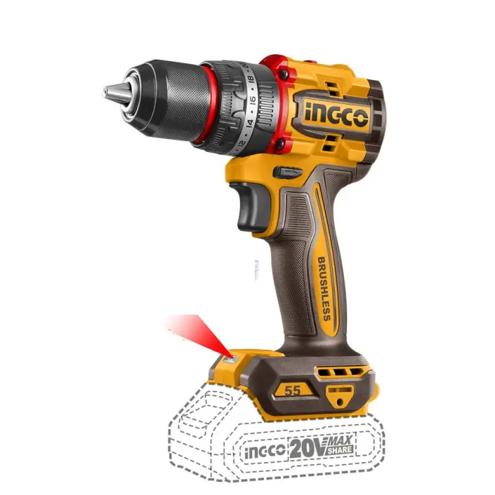 Ingco Taladro percutor inalámbrico sin escobillas 20V 55Nm CIDLI20558E - 1