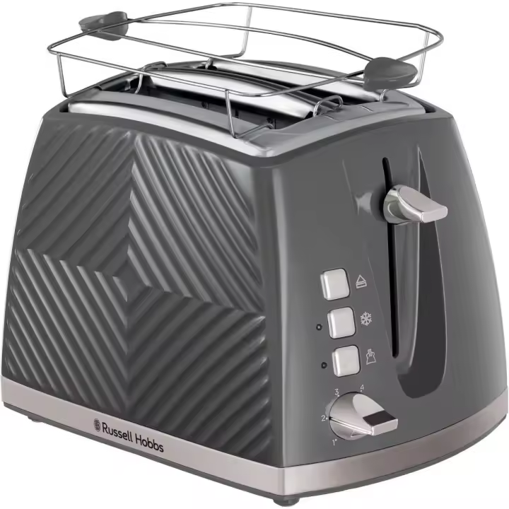 Russell Hobbs Tostador Groove Gris 26392-56 - 2 ranuras, diseño con textura, detalles en acero inoxidable, función descongelar/calentar/cancelar, sistema de extraelevación, calientapanecillos, bandeja recogemigas, indicadores luminosos - 1