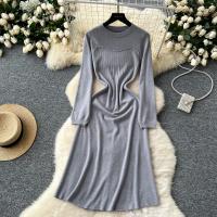 Vestido Rosa Francés De Estilo Simple Para Damas Con Cuello En V Manga Larga Sólido Suave Ajustado Casual De Otoño Vestido Largo De Hogar - details 22