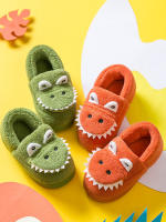Pantuflas Verdes De Peluche Para Niños Con Patrón De Dinosaurio Lindo Antideslizantes Para Uso Interior Tallas Para Edad 3-6 Años - details 5