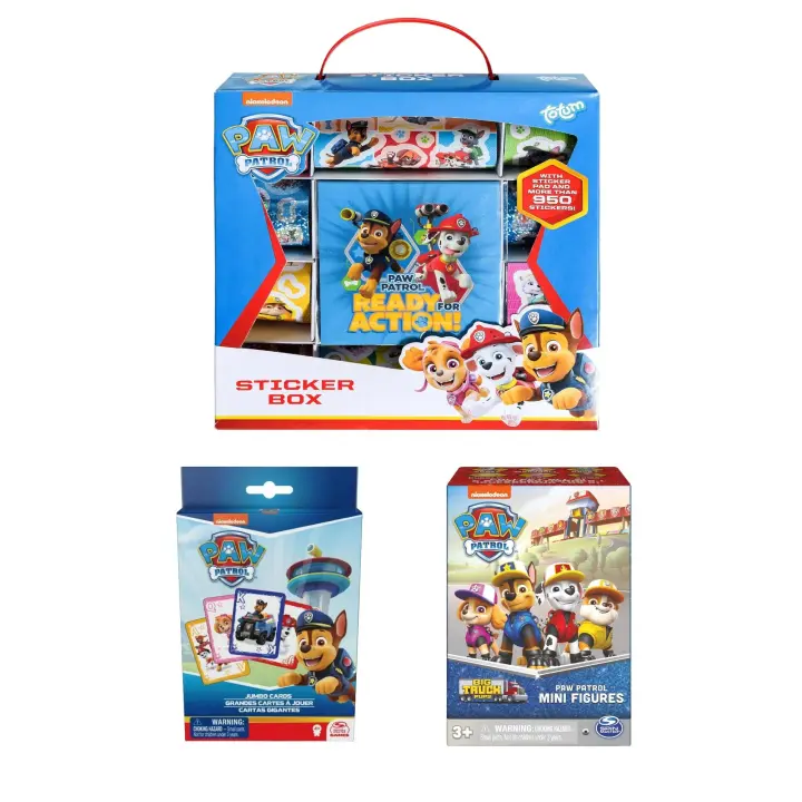 PACK LA PATRULLA CANINA 3 UNIDADES - PACK PAW PATROL - Incluye: Colección de 500 Pegatinas + 54 Cartas Gigantes + Minifigura Aleatoria Coleccionable - Mayores de 3 años - Spin Master - 1