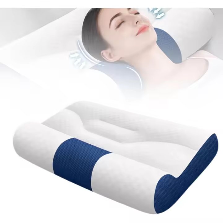 Almohada de plumón de ganso para dormir, ergonómica y con soporte cervical para mejorar el sueño (azul). - 1