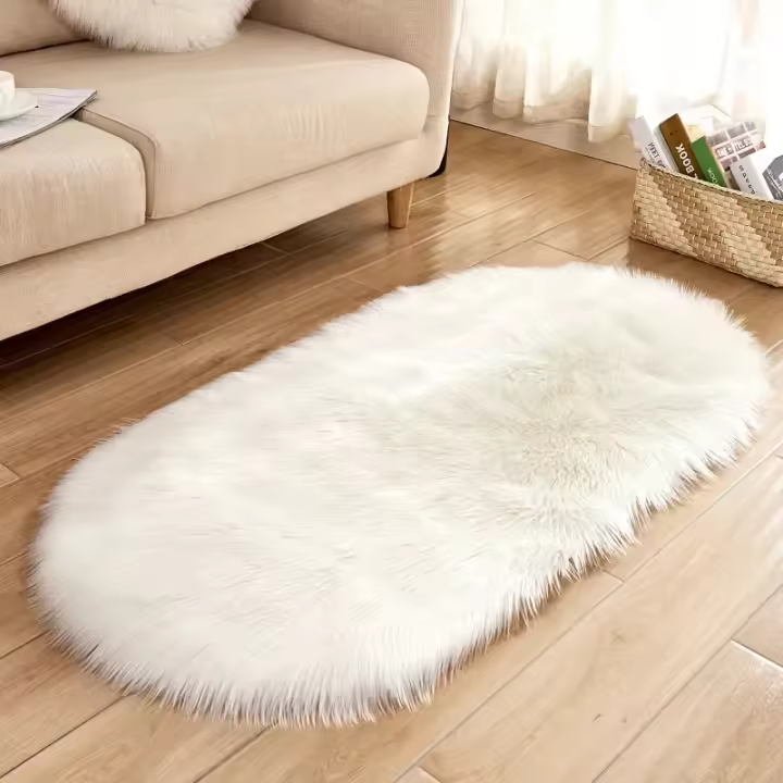 Alfombra De Falsa Piel Grande Ovalada Artificial Cuero Genuino De Oveja Pelo Largo Tapete Suave De Lana Blanca Para Dormitorio Y Sala De Estar Decoración De Hogar Lujo Alfombra Para Habitación De Niños - 1