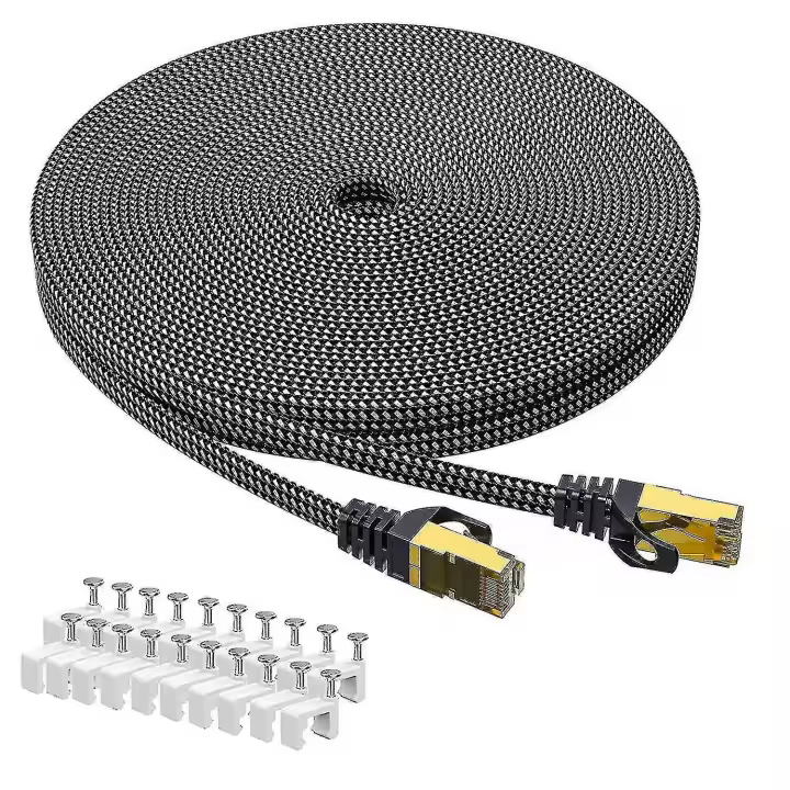 Cable Ethernet Cat 8 de 30 m, Cat 8, plano, Gigabit, RJ45, STP, ED, para módem, router y PS4. - 1