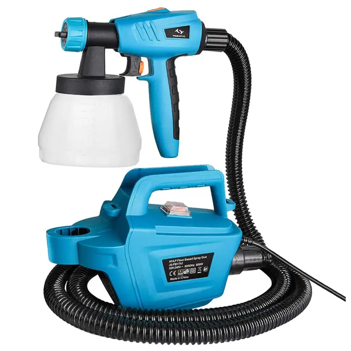 Pulverizador de pintura Tilswall 800W, velocidad máxima de pulverización 1100 ml/min, depósito desmontable 1300 ml, 3 tamaños de boquillas (1,0 mm/1,8 mm/2,6 mm), color azul, adecuado para mesas, sillas, coches, persianas y muebles de madera - 1