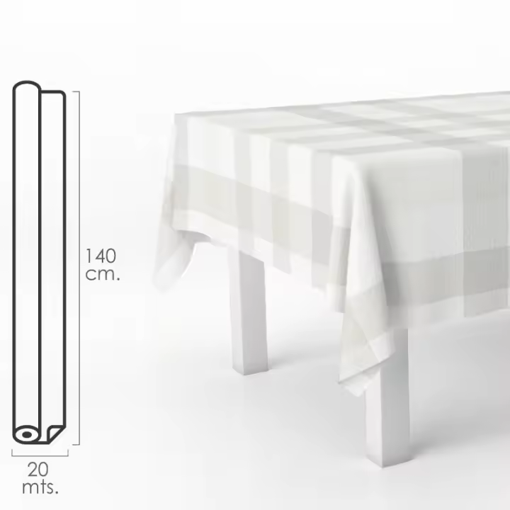 Mantel hule rectangular cuadros beis. impermeable antimanchas pvc 140 cm. x 20 metros. rollo recortable. interior y exterior - 1