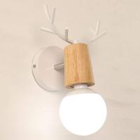 Juego de 2 apliques de pared de Diseño Creative Modern with FORMA DE Asta de Ciervo, Luces de pared de madera y metal para interiores, lámpara de pared Art Deco para dormitorio, Sala de estar, pasillo, restorante, baño (Blanco) - details 0