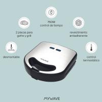 MyWave MWGRI-21 Sandwichera 2 En 1 placas intercambiables gofres y grill con control termostático - details 1