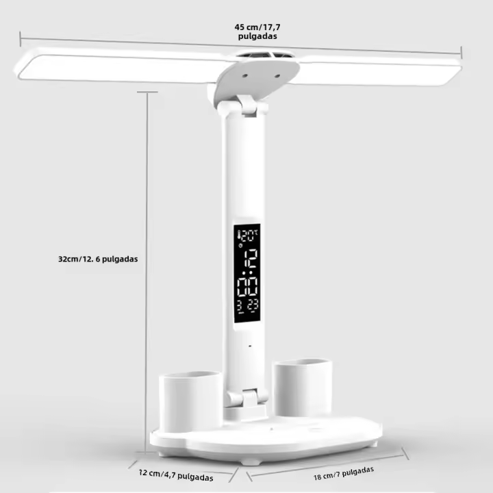 Lámpara De Escritorio Doblemente Cabeza Con Tiempo Y Fecha Luz Nocturna USB Recargable LED Toque Ajustable Protección Ocular Para Lectura Y Dormir - 1