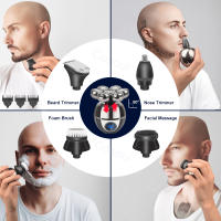 Afeitadora Eléctrica 5 En 1 Para Hombres Afeitadora De Cabeza Lisa Con Pelacabelos Trimmer De Barba Máquina De Afeitar Recargable Rotatoria Universal 100-240V - details 5