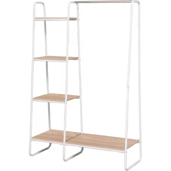 Perchero metálico, con 4 Estantes, Blanco, Diseño Moderno, Marco Resistente, Antideslizante, para Dormitorio, Estudio, Armario, Ropa y zapatos, Secado, Montaje fácil - 1
