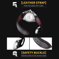 Reloj De Pulsera De Cuarzo Para Hombre MEGIR Moda Resistente Al Agua Con Correa De Cuero Negro Lujo Y Casual Estilosólido - details 8