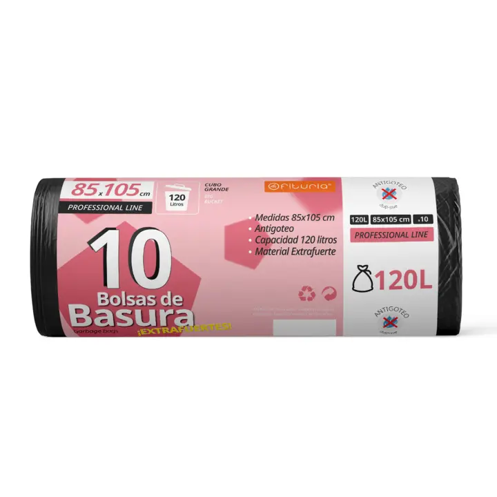 Bolsas Basura, Bolsas Basura 120L, Resistentes, Aptas para Cubos de Basura de 120L, Antigoteo, Bolsas Basura Grande Plástico, Apta para Todo Tipo de Desechos, 85x105 cm - Ofituria (10 bolsas, 120L) - 1