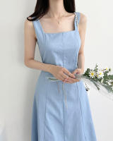 Vestido Largo De Hombros Sin Mangas Estilo Francés Vintage Para Mujer REALEFT Verano 2025 Vestido A-Line Recto Casual De Cuello Cuadrado Midi Zipper - details 0