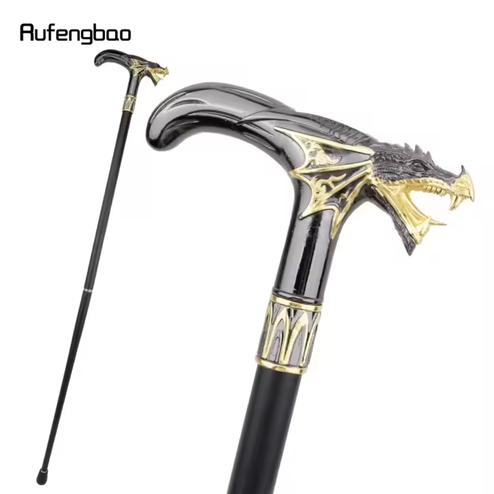 Bastón De Moda Con Cabeza De Dragón Dorado Y Negro 93cm Decorativo Para Fiesta Y Cosplay Bastón Andante Vintage Con Tapa De Goma Material De Acero - 1