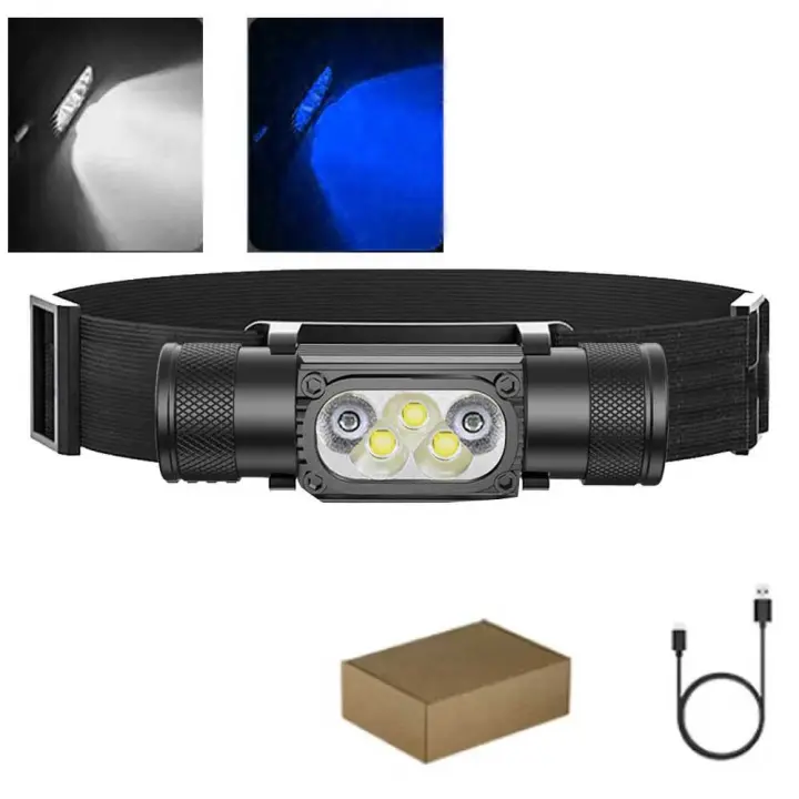 Linterna Frontal LED Mini De Alta Potencia Recargable USB Tipo-C Luz Blanca Y Azul Para Camping Cazalampara Tipo C Rechargeable High Power White Blue Headlight Para Expediciones Y Pesca - 1