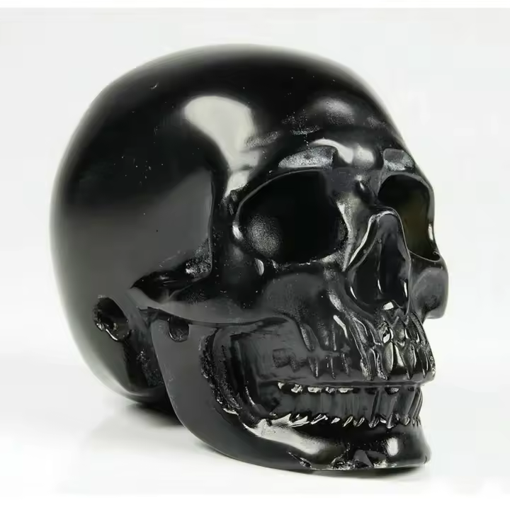 Amuletsshop - Calavera de Cristal Tallada en Fluorita Natural de Alta Calidad 2" - Cráneo de Cristal de Obsidiana Negra - Decoración de Piedra para el Hogar - 1