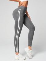 Leggings Deportivas De Control De Abdomen Con Rayas Lateral Para Mujer High Waist Elastic Waist Polyester Yoga Pantalones Comprimido - details 5