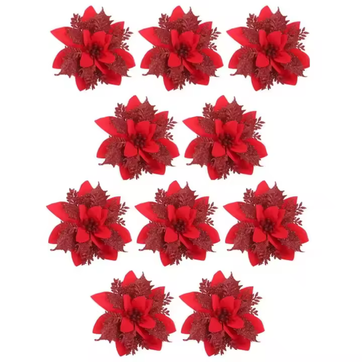 Decoraciones De Navidad 2024 Flores Plateadas Rosa Artificiales 14cm Adornos Para Árbol De Navidad Y Casa Accesorios De Año Nuevo - 1