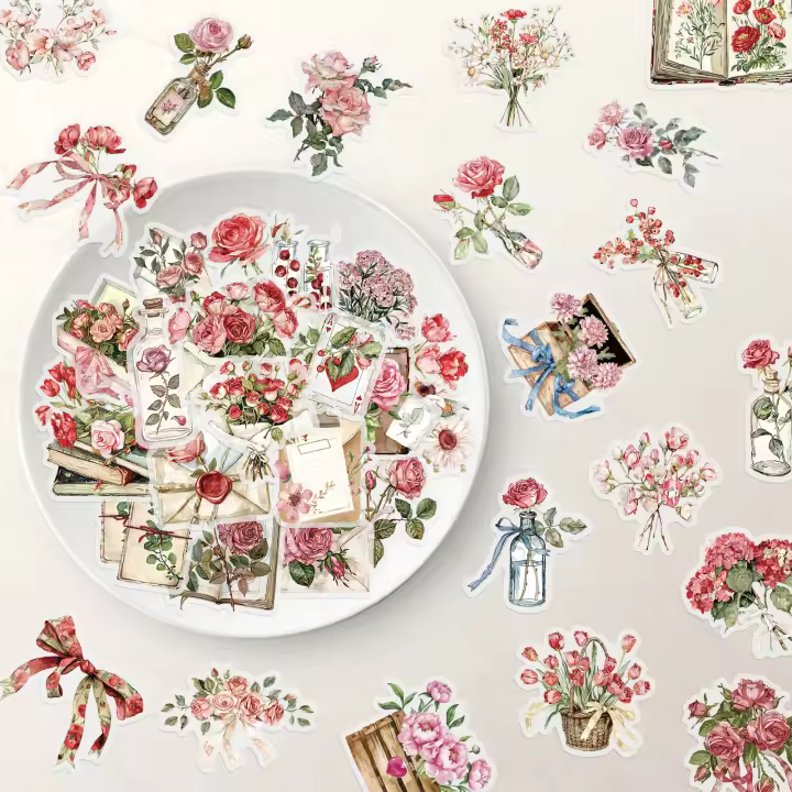 50PCS Pegatinas De Flor Y Letra Para Computadora Móvil Libros DIY Material Plástico Decoración Estética Para Manualidades - 1