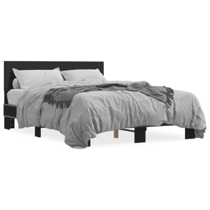 vidaXL Estructura de cama madera de ingeniería y metal negro 140x200cm - 1