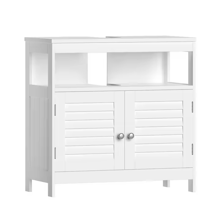 VASAGLE Mueble Bajo Lavabo, Mueble de Baño, Armario Bajo Lavabo, con 2 Puertas de Lamas, Mucho Almacenamiento, Estilo Moderno, 30 x 60 x 60 cm, Blanco - 1