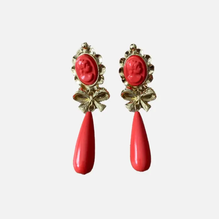 Pendientes largos de flamenca para mujer, calabazas corales, forma de lágrima, cierre de seguridad de Le Côté Chic - 1