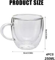 4 Vaso para café de vidrio de borosilicato de 250 ml con Asas, - details 0