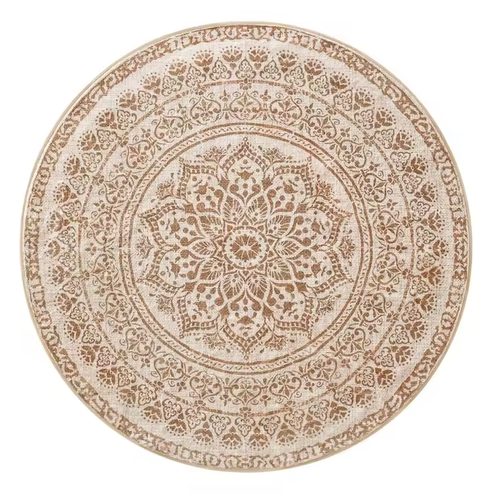 Alfombra Redonda Antideslizante de 120 cm, Estilo Boho, Lavable a Máquina, Decoración del Salón y Dormitorio - 1