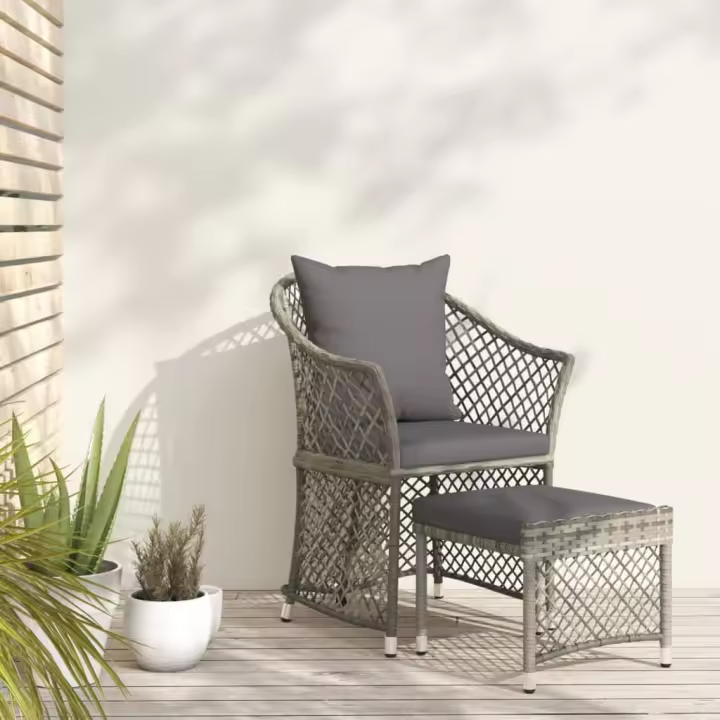 vidaXL Set muebles de jardín 2 piezas y cojines ratán sintético en color Marrón/Gris/Negro | acolchados duraderos para sofás de jardín terraza exterior - 1