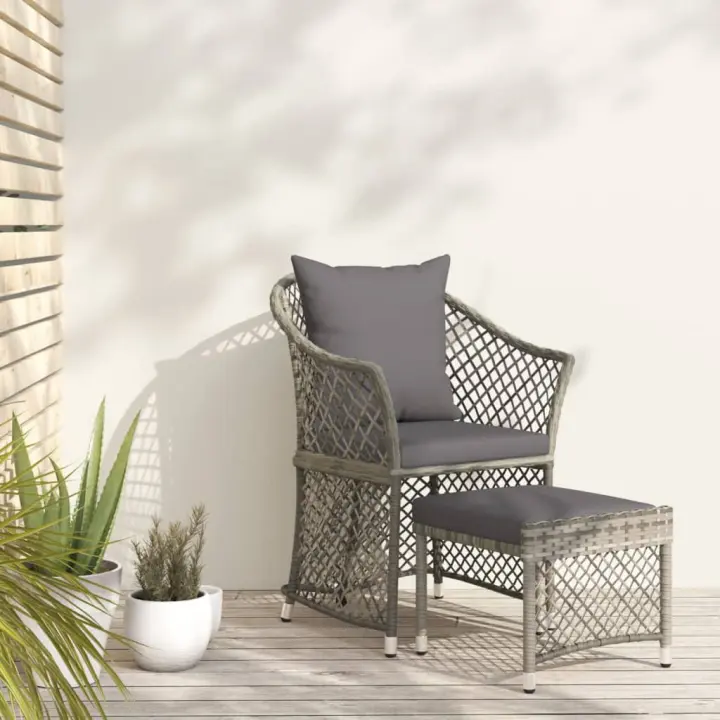 vidaXL Set muebles de jardín 2 piezas y cojines ratán sintético en color Marrón/Gris/Negro | acolchados duraderos para sofás de jardín terraza exterior - 1
