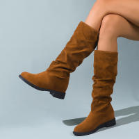 Botas De Media Caña Cómodas Para Mujer Con Punta Redonda, Slip-on, Tacón Medio, Plataforma, Upper De Tela, Suela De TPR, Diseño Clásico. - details 26
