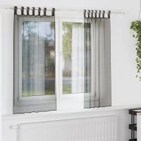vidaXL Cortinas de gasa con trabillas 2 uds. en color Verde manzana/Marrón/Negro | protección solar decorativa para ventanas hogar oficina dormitorio fácil de instalar - details 2