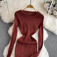 Vestido De Encaje Con Manga Larga Para Mujer Ropa De Fiesta Retro O-Neck Ajustado Estilo Coreano Poliéster Mid-Calf - details 39